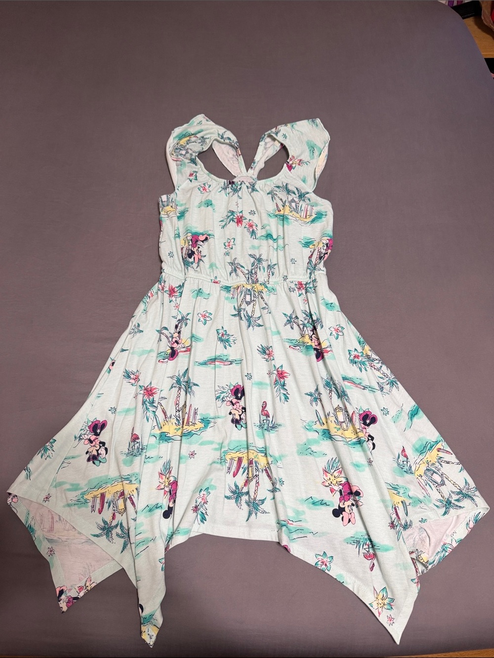 💥 KIDS Disney White Tropical Minnie Mouse Handkerchief Hem Dress